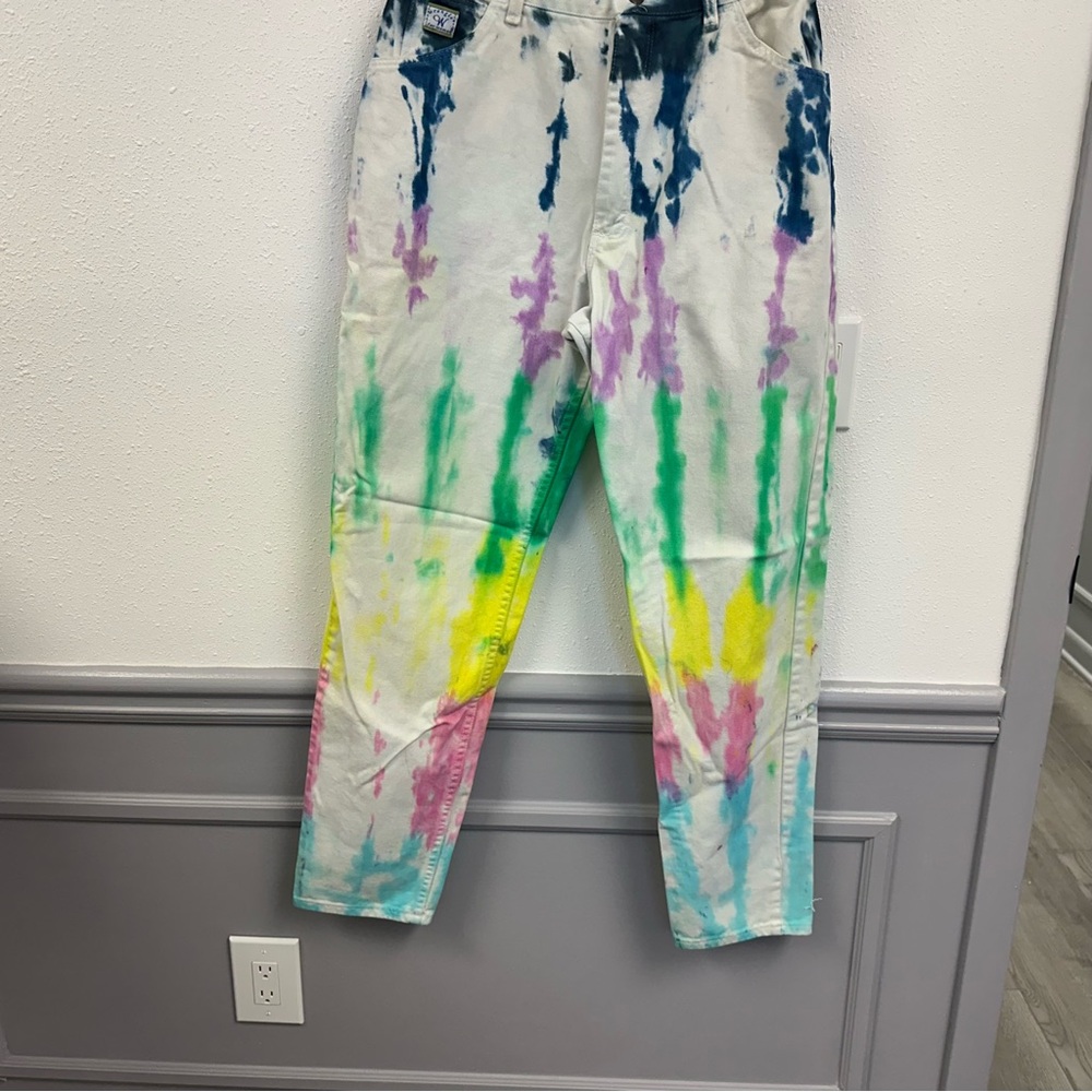 Y2K High Rise 100% Cotton Wrangler Tie-Dye Mom Jeans (1052) - Picture 4 of 12